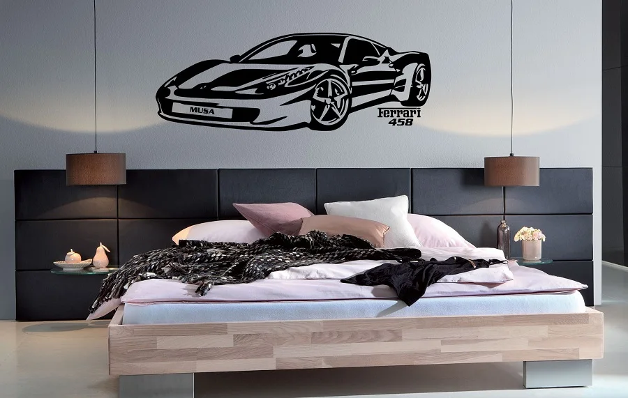 

Customizable personalized name 458 Super car vinyl wall stickers Sports car enthusiasts youth room shool home wall decal 2CE13