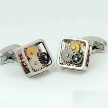 cufflinks Steampunk Shirt Cufflinks New 2016 Square Men Framed Gear Watch cuff links Mechanism cuff links High Quality Man Gift