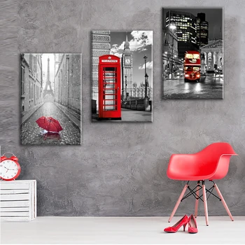 

Wall Art Framework Canvas Pictures 3 Pieces Paris Black White Tower Red Car Umbrellas Paintings Posters Home Decor