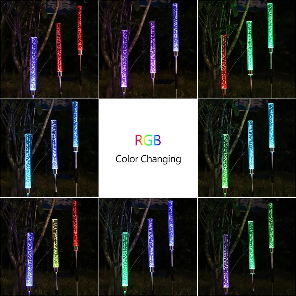 2 piezas jardín Solar luces Solar al aire libre luces de tubo Solar RGB