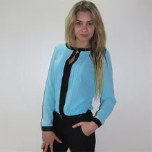 2017 New Fashion Women Chiffon Shirt Long Sleeve O-neck White Blue Black Shirt Blouse Tops