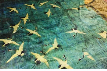 

DHL 10Meter Chinese Crane Lucky Birds Painting Fabrics Satin Smooth Impervious Chinese Han Classic Fabric For DIY Dress Costumes