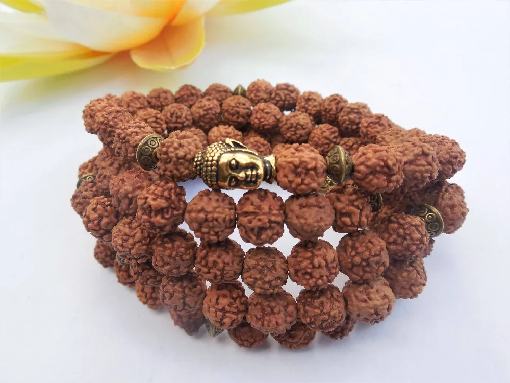 

108 Mala Beads Rudraksha Bracelet Rudraksha Necklace Natural Bodhi Seed Yoga Prayer Bracelets Buddha Mala Beads Wrist Bracelet