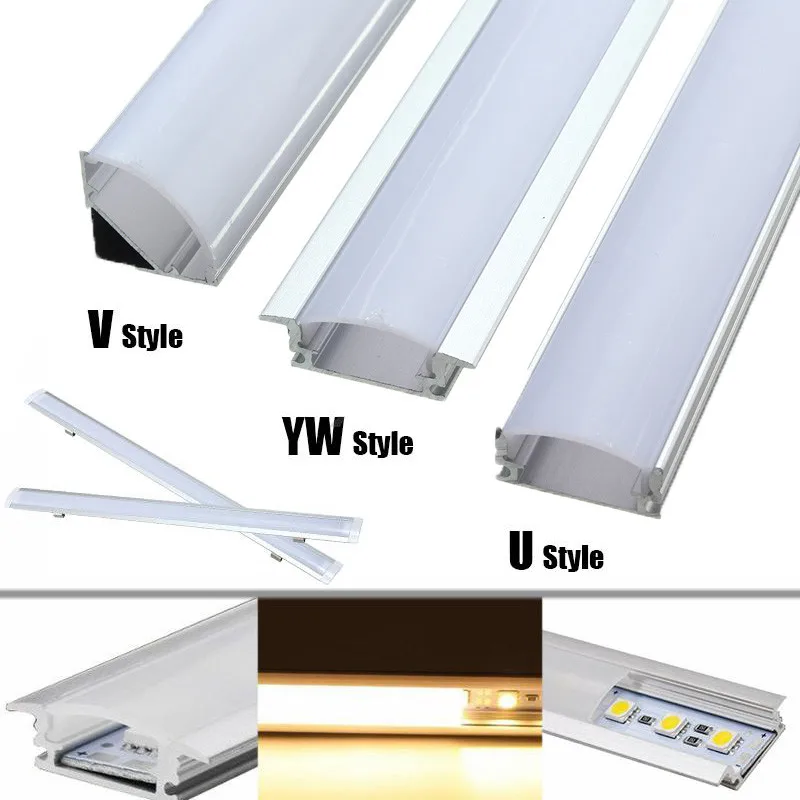 

U/V/YW-Style Shaped LED Bar Lights Aluminum Channel Holder Milk Cover End Up Lighting Accessories For LED Strip Light New 30 cm