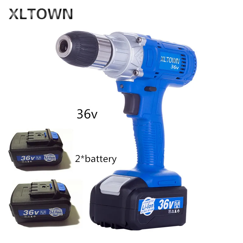 Xltown 36v high-speed rechargeable lithium electric drill with 2 battery multi-function electric screwdriver power tools