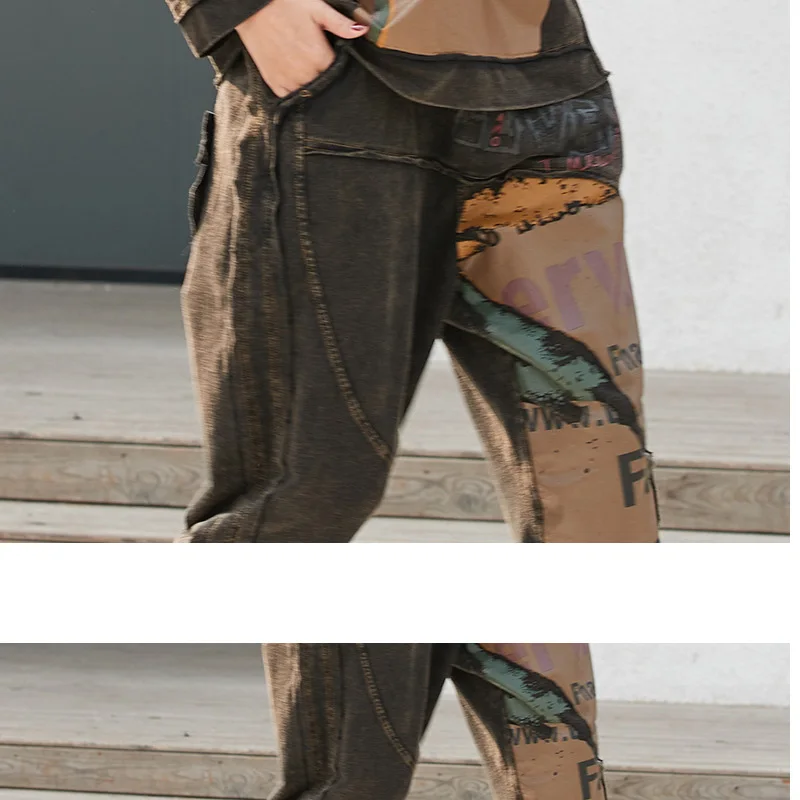 Винтажный женский костюм в стиле Панк Rave, уличный костюм в стиле панк-рок, женские штаны-шаровары с эластичной резинкой на талии, Весенний костюм, пуловеры A81z40