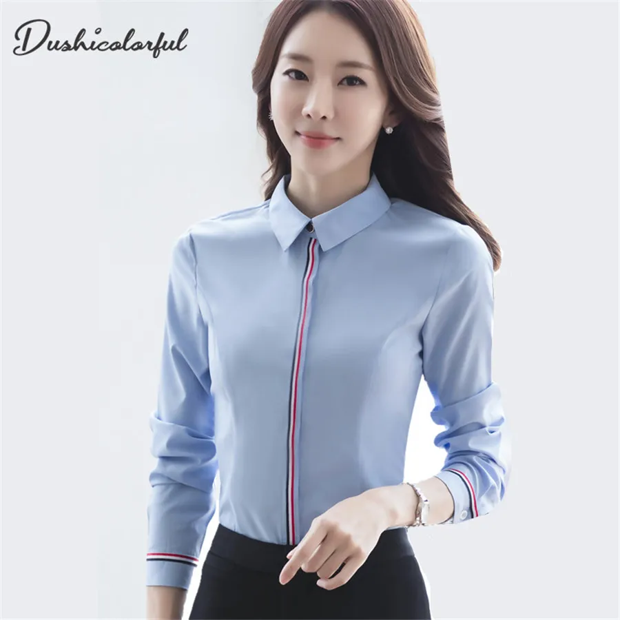 

Dushicolorful Spring New women turn-down collar tops and blouses formal professional work wear plus size modis white blouse