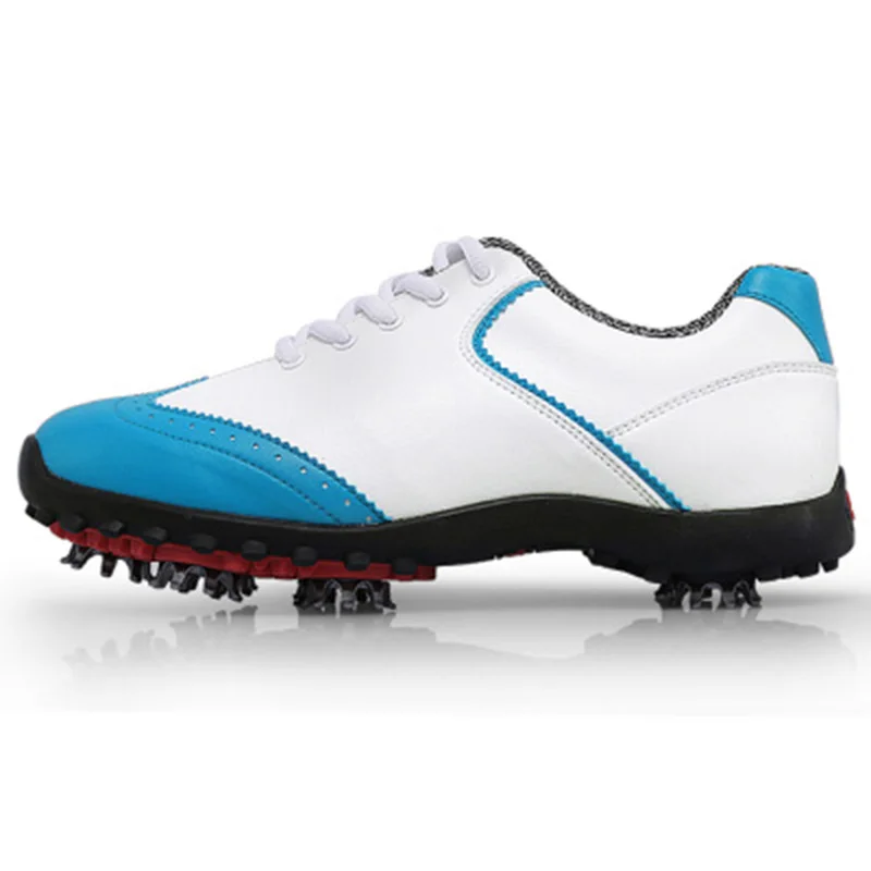 PGM женская обувь для гольфа 3D дышащая кожа уличная спортивная обувь нескользящие шипы натуральная резина сплошной носок - Цвет: Небесно-голубой