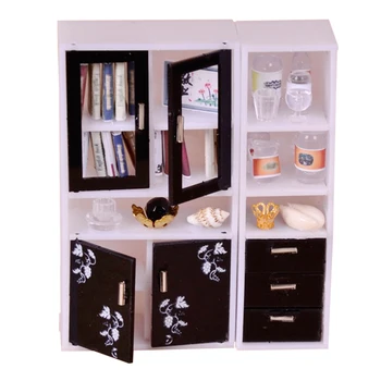 

1/12 Scale Display Cabinet Bookshelf Books Assembly Furniture Model for Dollhouse Bedroom Accessory Kids Hands-on Toy