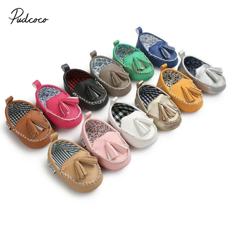

2019 Brand Baby Kids Boys Girls Tassel Leather Shoes Toddler Moccasin PU Fringe Solid New Baby Soft Crib Shoes 0-18M
