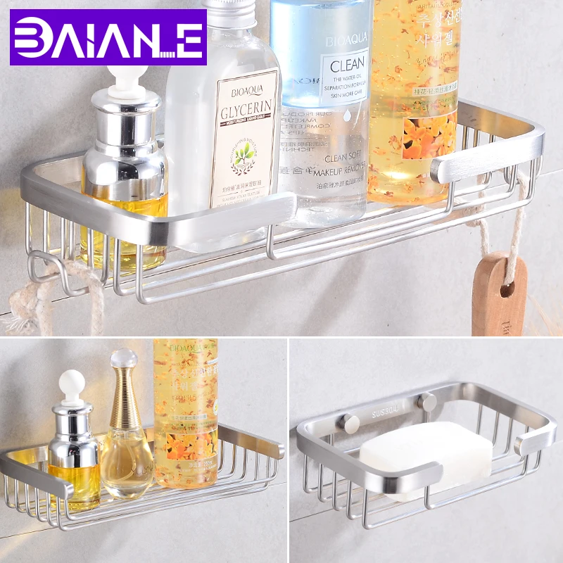 Wall Mount Soap Basket Brushed Dish Tray Stainless Steel Bathroom Toilet Holder 