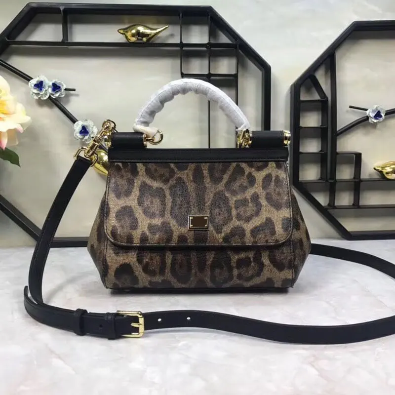 

20CM leopard-print calfskin trumpet fashion lady's leisure handbag with shoulder-inclined bag and leather bag