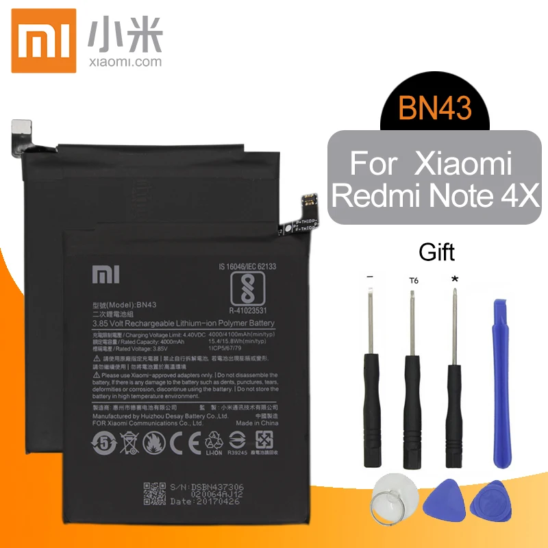 Оригинальный сменный аккумулятор Xiao Mi BN43 4000 мАч для Xiaomi Redmi Note 4X 4 X / global Snapdragon 625 +