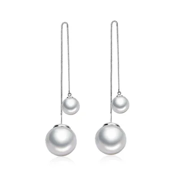 

New 925 Sterling Silver Tassel Drop Double Pearl Dangle Earrings for Women Female Elegant Brincos Wedding Pearl Jewelry