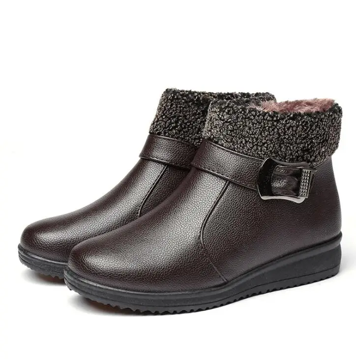 EOEODOIT/сезон осень-зима; обувь с хлопковыми стельками; женские туфли-лодочки на танкетке; кожаные зимние ботинки; женские мокасины до щиколотки - Цвет: Коричневый