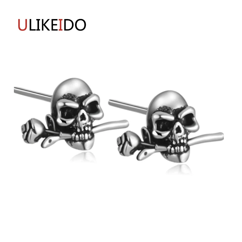 

100% Pure 925 Sterling Silver Skull Stud Earring Fashion Punk Pirates Skeleton Jewelry For Men And Women Christmas Gift 308