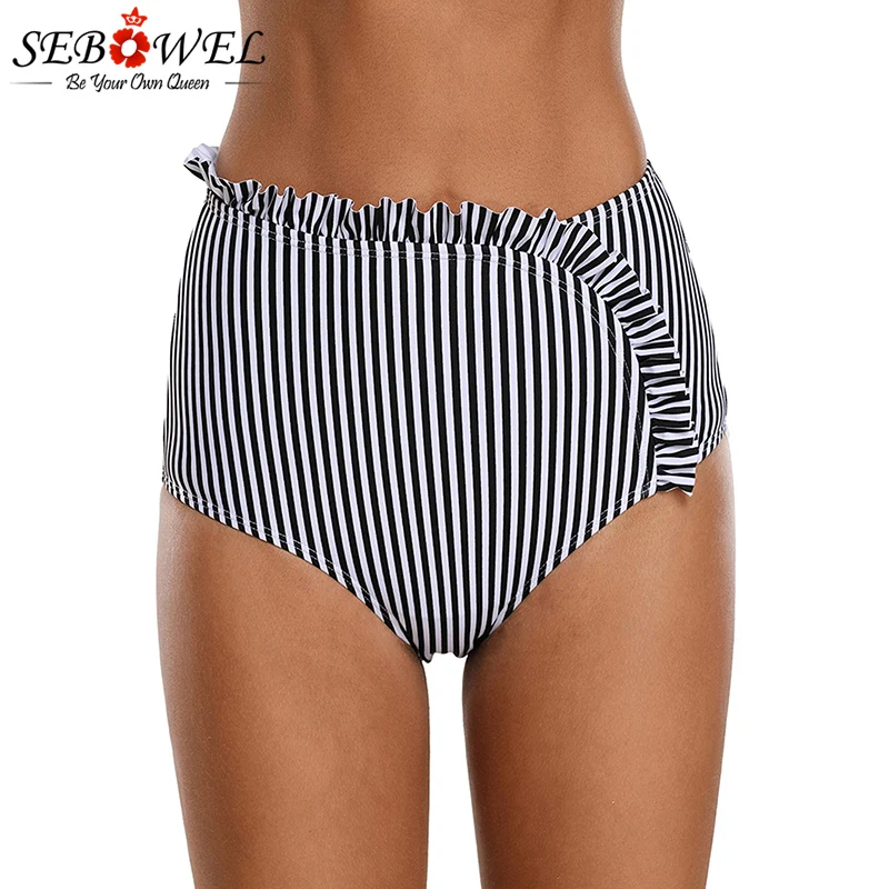 black and white striped high waisted bikini