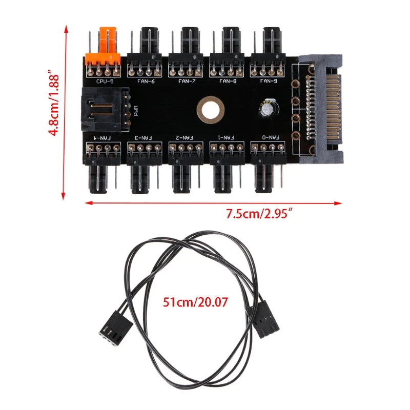 Support PWM 1 to 10 Channel Hub IDE Interface Power Splitter For 12V 4Pin Fan
