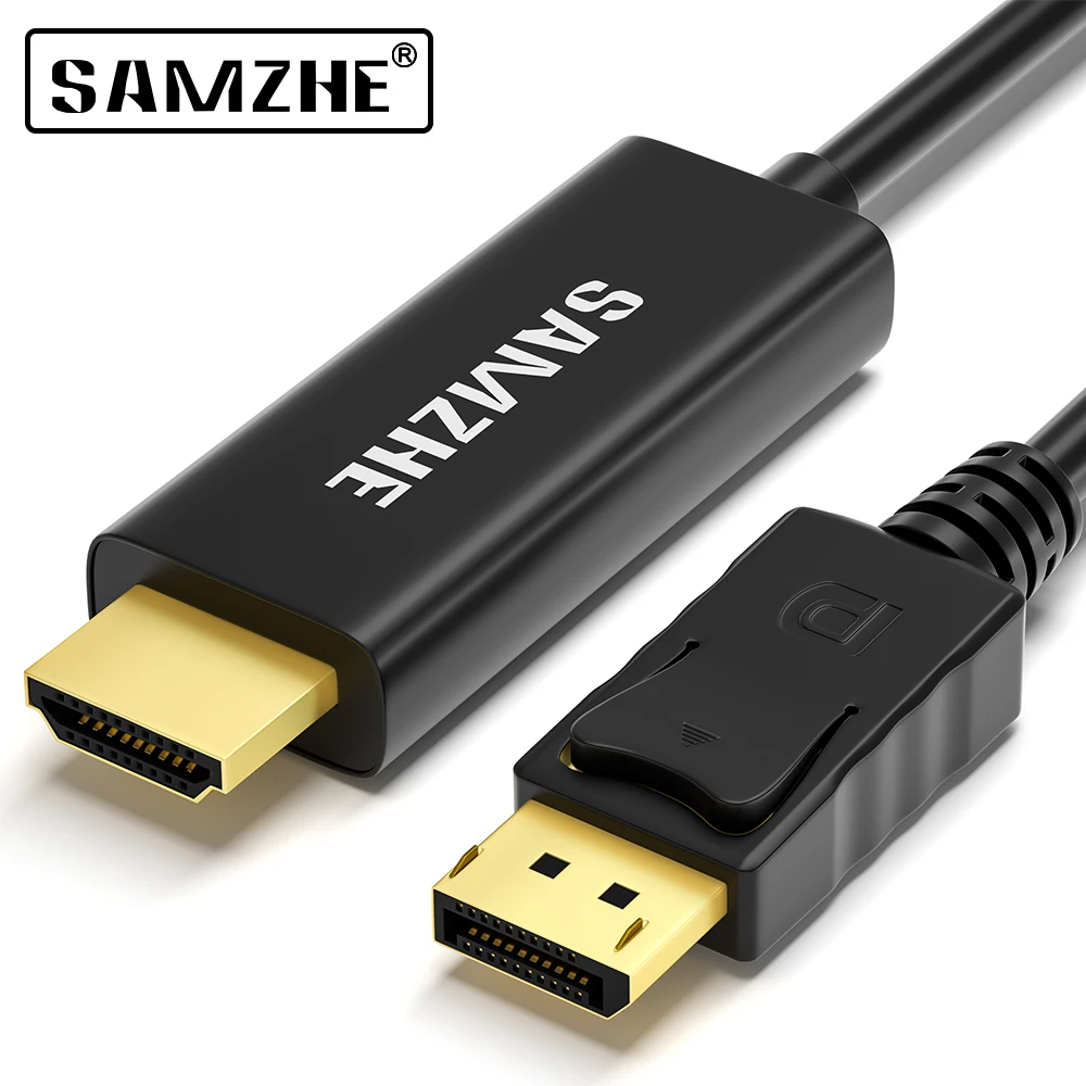 Кабель-адаптер SAMZHE Displayport to HDMI конвертер 1080P HD DP Male-HDMI Male 1 8/3 м для ПК ноутбуков