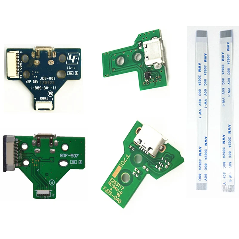 

Charging Socket Port Circuit Board JDS 001 011 030 040 With 12 14 pin Power Flex Ribbon Cable For Playstation 4 PS4 Controller