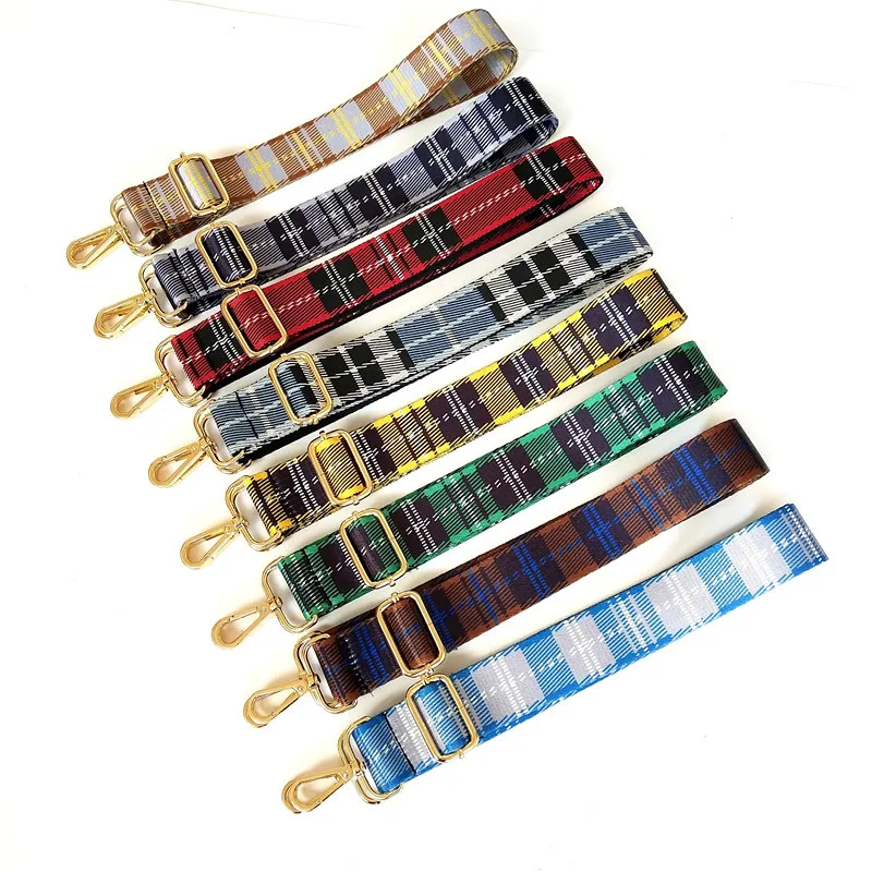 Adjustable Women Bag Strap Trendy Stripe Design Gold Buckle Lady Shoulder Straps Easy Matching Plaid Style Bag Belts For Bags