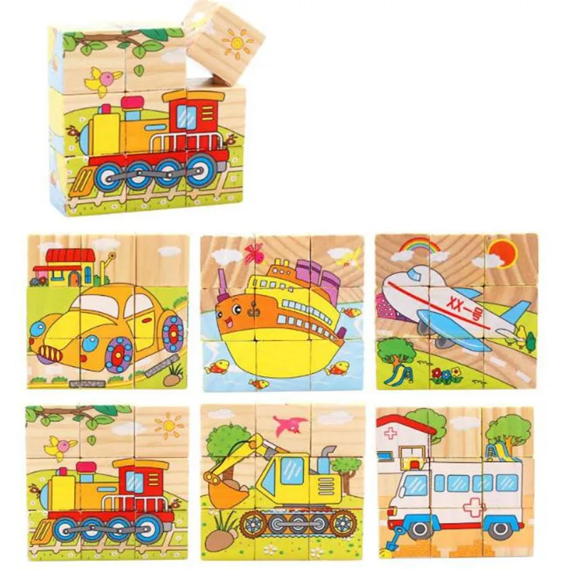 Шестисторонний деревянный кубик-головоломка для детей, 3D головоломка для животных, деревянные Обучающие Игрушки для раннего развития - Цвет: B