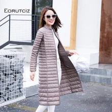 EORUTCIZ зимнее длинное ультра Легкое женское пальто, плюс размер, 3XL, куртка, весеннее винтажное тонкое повседневное черное пальто LM362