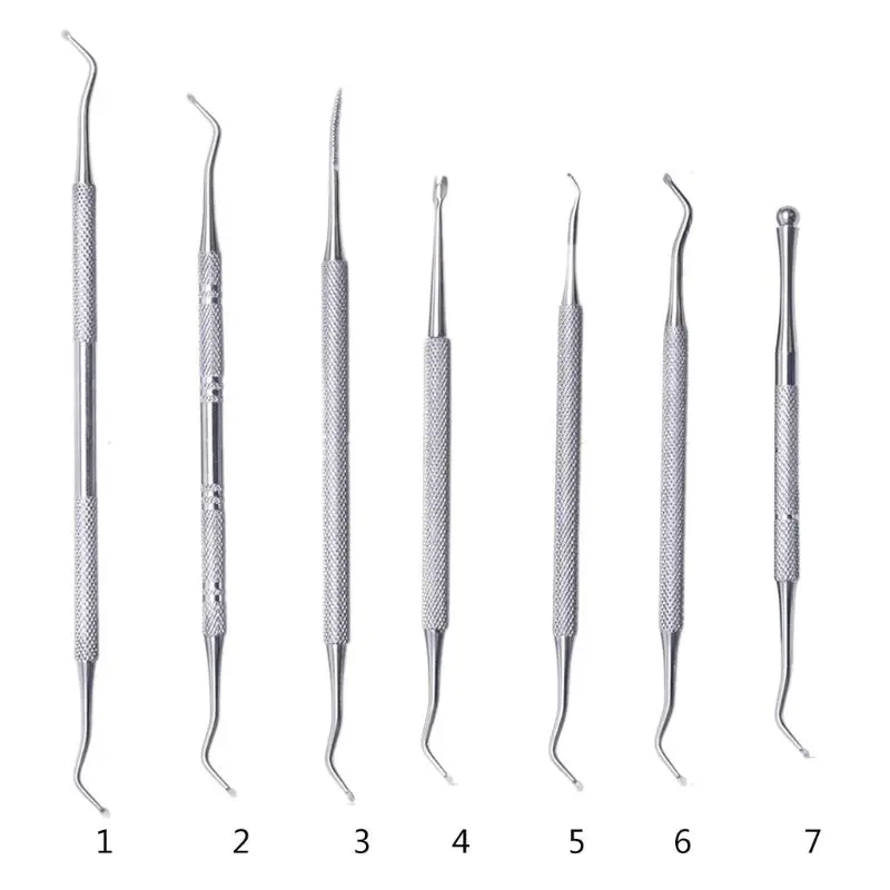 

7 Style Dual End Ingrown Toenail File Spoon Nail Groove Correction Lifter Cleaner Cuticle Remover Pusher Pedicure Tool Foot Care