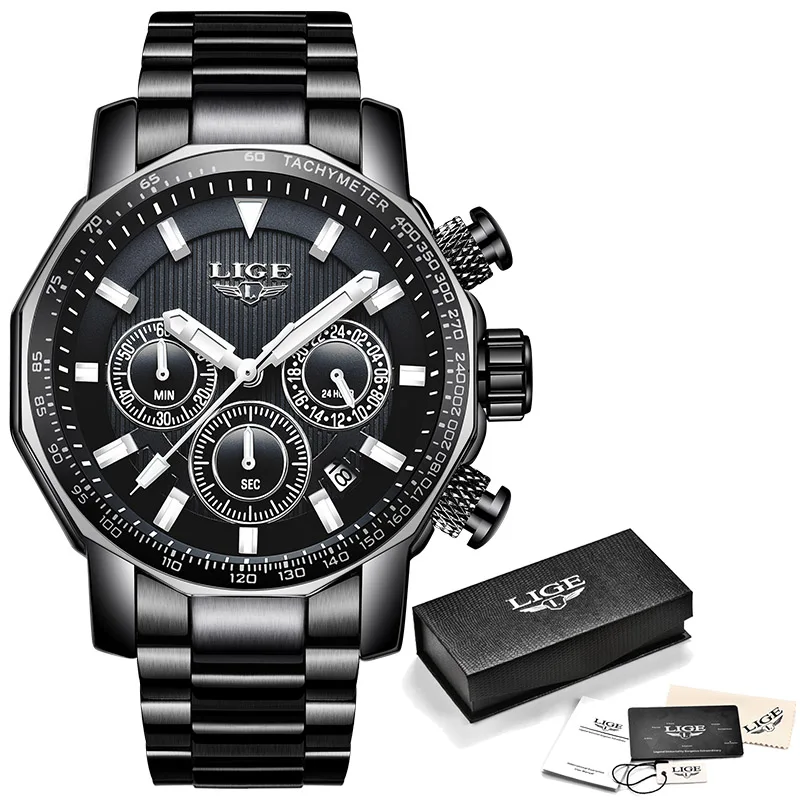 LIGE Men Watches Fashion Chronograph Luxury Waterproof Business Watch Men Full Steel Sports Quartz Clock Male Relogio Masculino LIGE Men Watches Fashion Chronograph Luxury Waterproof Business Watch Men Full Steel Sports Quartz Clock Male Relogio Masculino