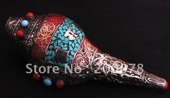 

TBC917 Tibetan Silver capped Snail handicrafts,140mm,music instrument,Six words mantras