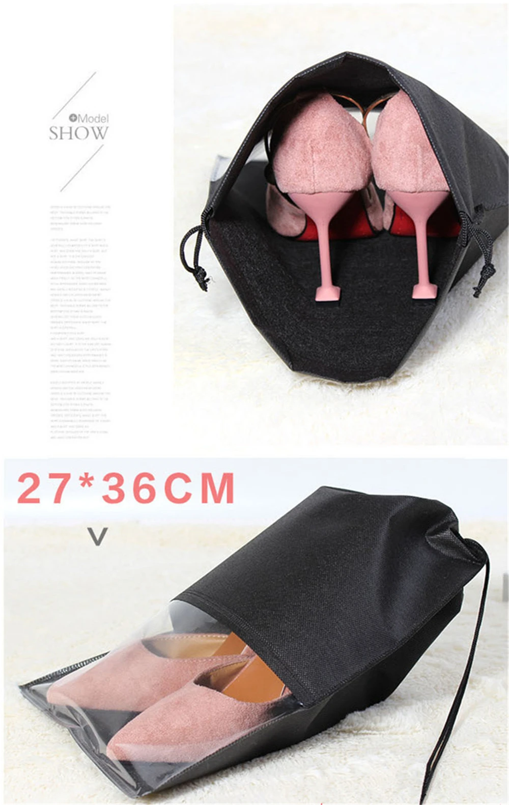 1 шт., Нетканая полупрозрачная сумка для хранения обуви, дорожная сумка на шнурке с карманом на высоком каблуке, кожаная обувь, Пыленепроницаемая упаковка