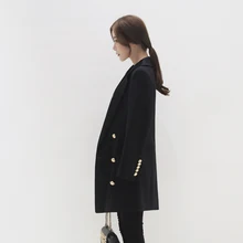 Блейзеры; черный блейзер; Feminino; Новинка; Модный Весенний костюм для отдыха; приталенное пальто для девочек с пуговицами и рукавами