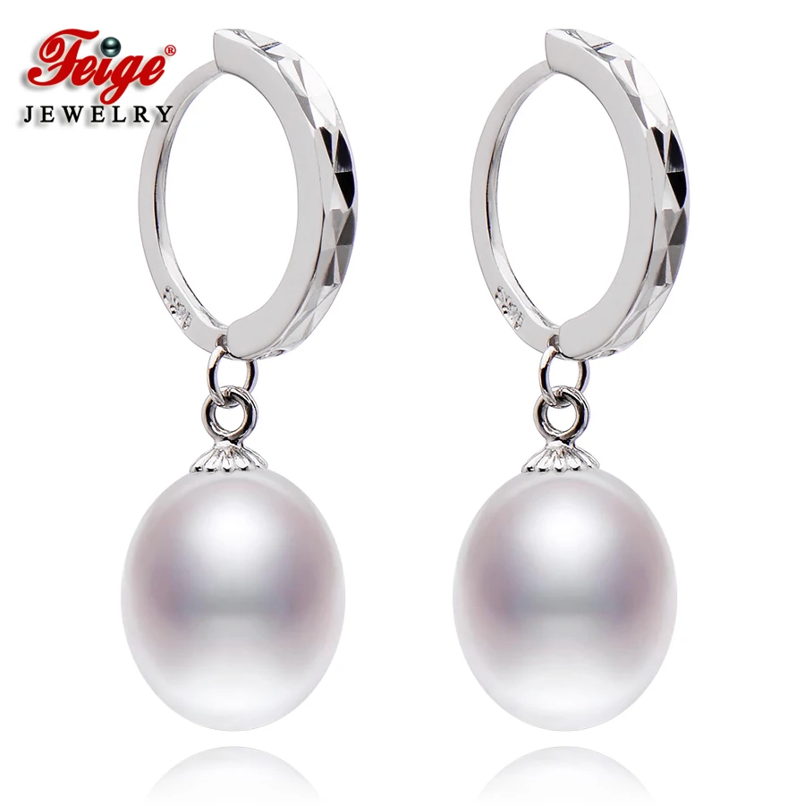 

New Design Trendy Style Women's Pearl Hoop Earrings, 8-9mm Round Freshwater Pearls, Sterling Silver Hoop Earrings