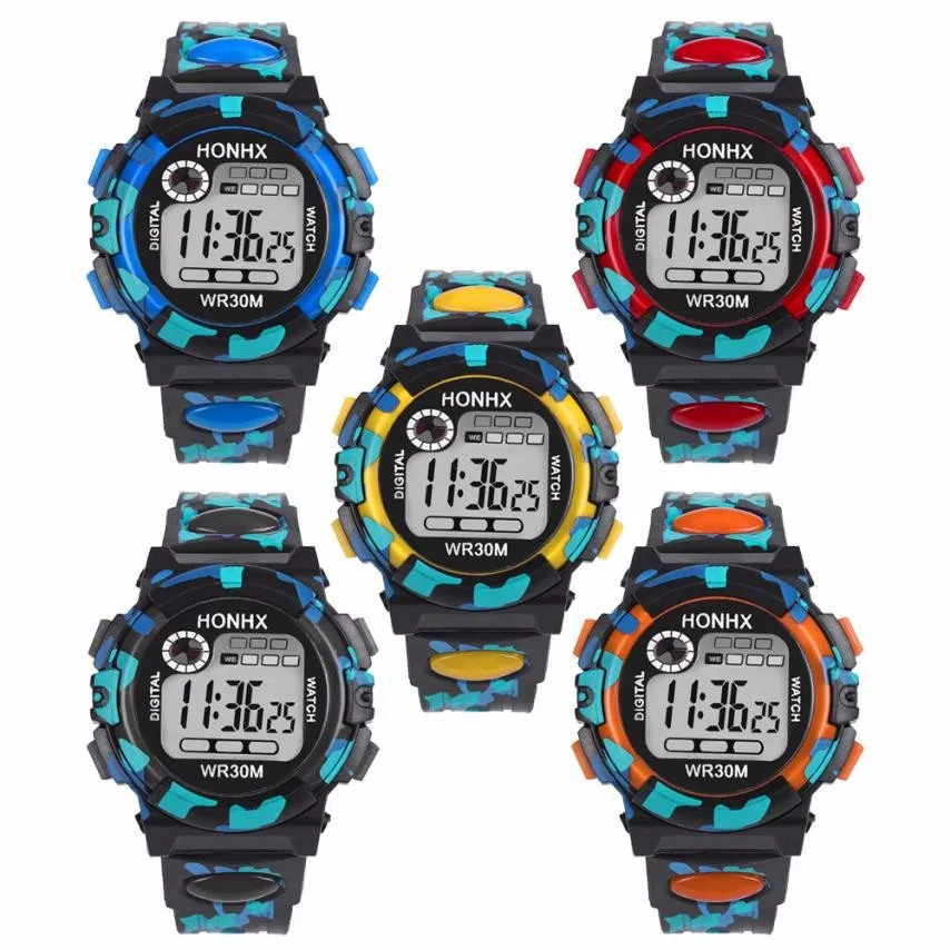 HONHX многофункциональные детские цифровые часы для мальчиков и девочек детские резиновые спортивные электронные детские наручные часы светодиодный Дата часы Reloj# Zer