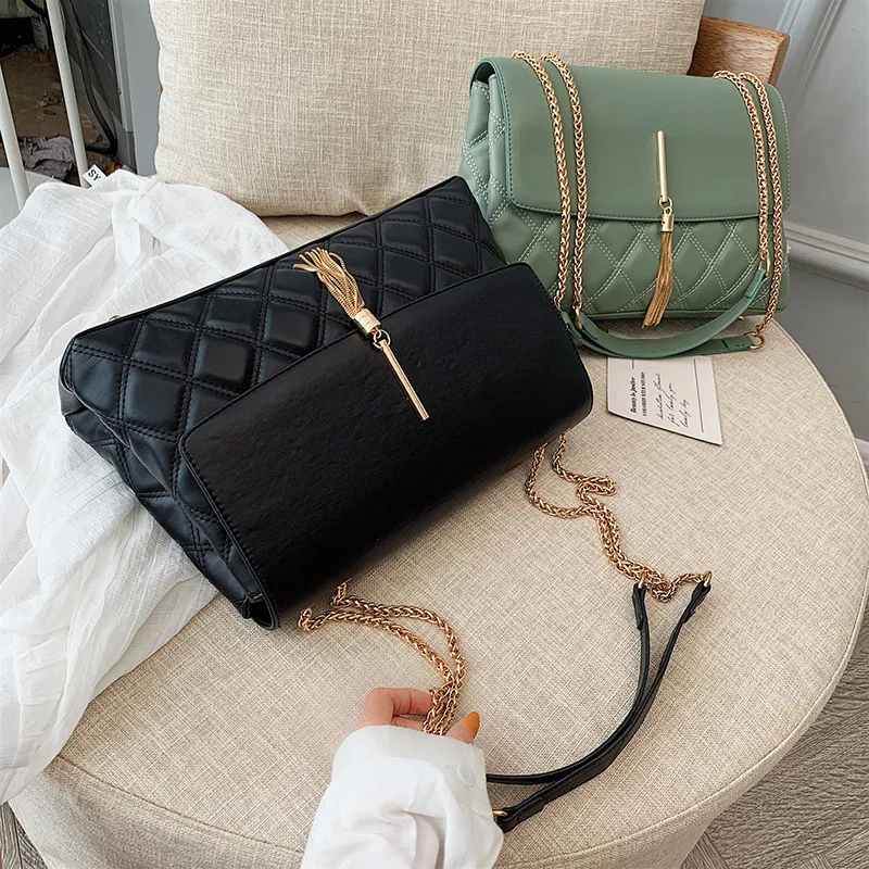 Сумка Новая женская летняя Корейская версия дикая сумка через плечо модная сумка с ромбовидной цепочкой и кисточкой