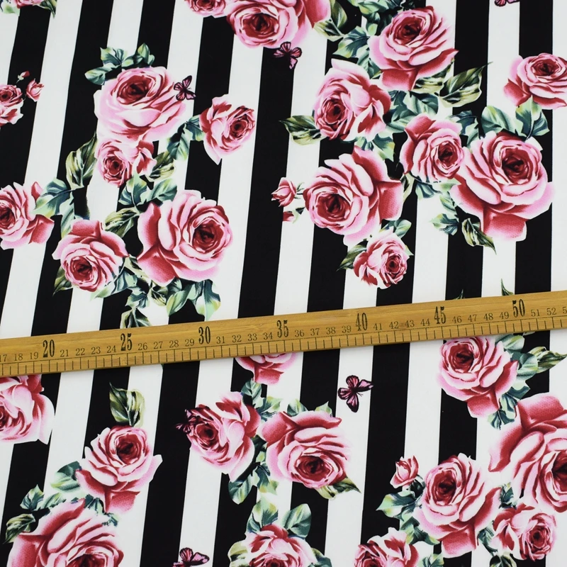

2018 new stripe Rose butterfly reactive dyeing natural baby cotton fabric for summer dress telas por metros tissu vestidos DIY