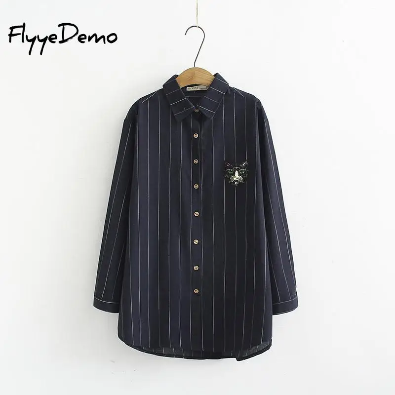 6XL размера плюс модная полосатая рубашка с блестками женская блуза длинным