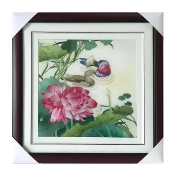 

Handmade 100% Mulberry Silk Thread Finished Suzhou Embroidery not include frame ,Mandarin duck lotus 35*35cm
