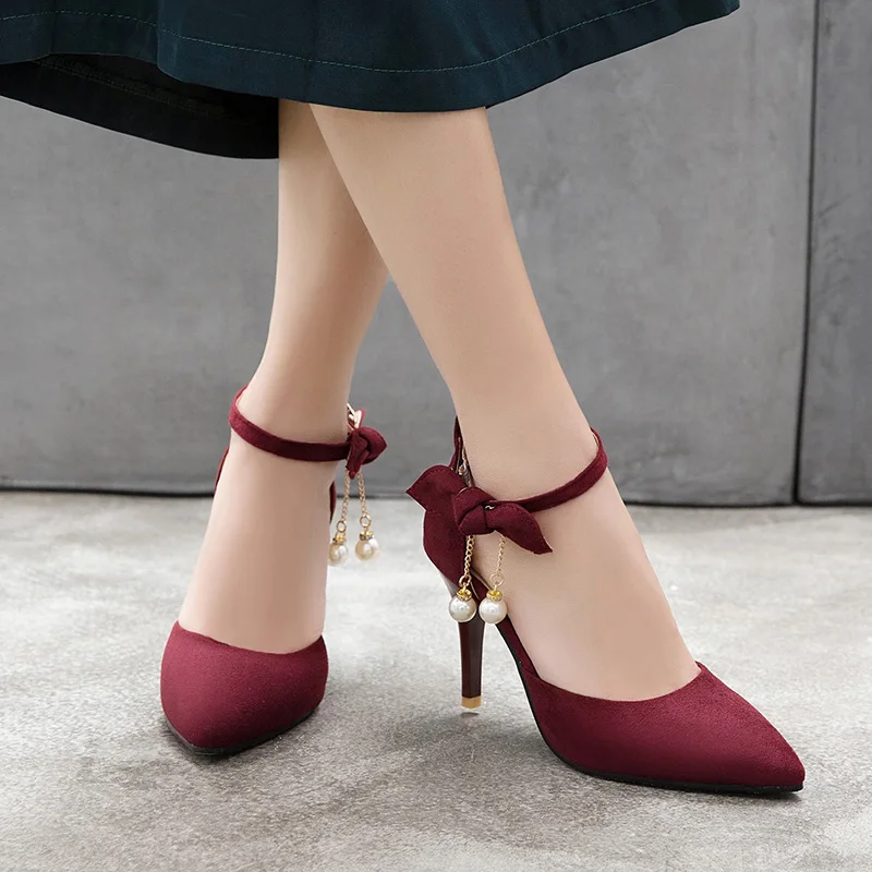 

New Summer Women sandals Pointed Toe Pumps Dress Shoes Black Sexy High Heels Wedding Shoes feminino Plus size 33-43