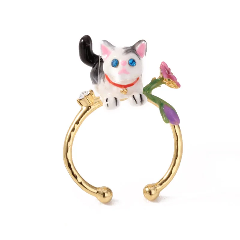 

Lovely enamel glaze cat flower adjustable rings for women elegant simple cute pet ring fashion lady jewelry