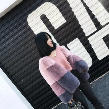 

Fur coat female 2018 autumn and winter new imitation rabbit fur coat short fashion casual color matching fur coat