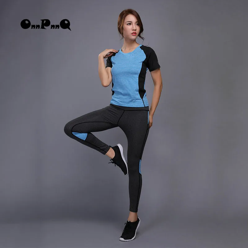 

OnnPnnQ Women Yoga Set Gym Fitness Clothing Shirt+Pants Running Tights Jogging Workout Yoga Leggings Sportswear For women Capris