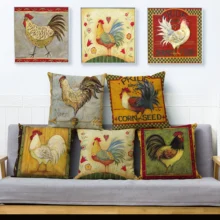 Diseño Vintage Gallo gallina Gallo cubierta de cojín estampada 45*45 fundas de lino para almohadas Throw Fundas de almohadas sofá decoración del hogar funda de almohada