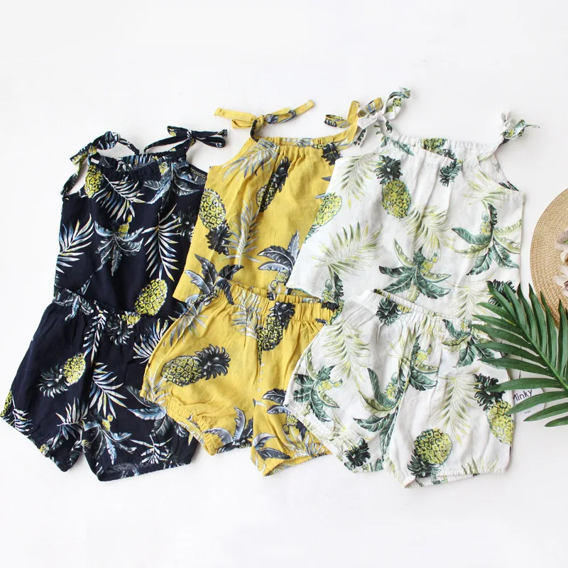 

2019 Summer Kids Girl Sets Print Floral Clothings Sets Girls Hawaiian Sling Pants Shuttle Suit