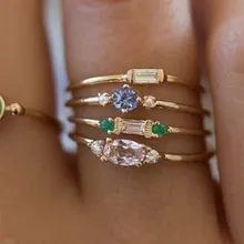 4 шт., Модный Блестящий Кристалл, обручальное кольцо на палец, набор для женщин, циркон, вечерние, простые женские кольца, Набор Колец золотого цвета