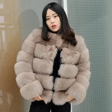 CX-G-A-121B женское теплое пальто из натурального Лисьего меха зимняя меховая куртка Верхняя одежда Пальто из натурального Лисьего меха