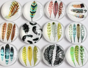 

14mm Mixed Style Plume Round Glass Cabochon Dome Jewelry Finding Cameo Pendant Settings 50pcs/lot K04537