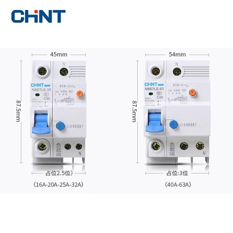 

CHINT 1P+N 2P Leakage Protector NBE7LE Series Small Circuit Breakers C Type Short Circuit Protector 16A 20A 25A 32A 40A 63A