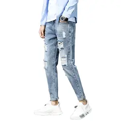 Новый Для мужчин s джинсы хлопок классический Бизнес Повседневное облегающие эластичные джинсы синий мужской джинсовые штаны