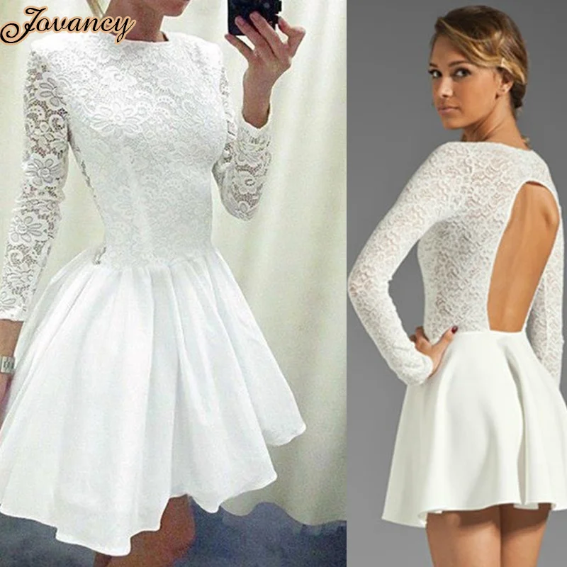 Sexy High Neck Long Sleeves Party Dress Open Back Short